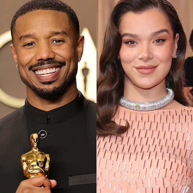 Michael B. Jordan poses in the press room during Oscars 2026 at Dolby Theatre on March 15, 2026 in Hollywood, California; Hailee Steinfeld